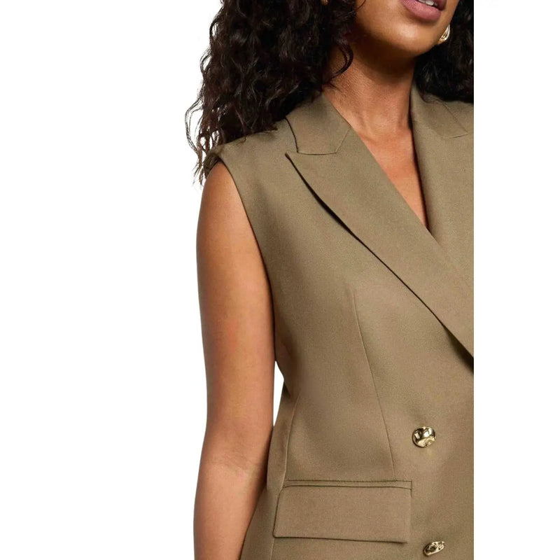 Beigefarbener, ärmelloser Blazer mit goldfarbenen Knöpfen und strukturiertem Revers von Morgan De Toi Damenweste grün, Polyestergemisch
