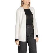 White open-front knit cardigan with black cuffs from Morgan De Toi Women Long Sweater