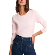 Morgan De Toi Damen-Strickpullover in Rosa aus Viskosemischung mit weichen, langen Ärmeln und Kristallverzierungen an den Schultern.