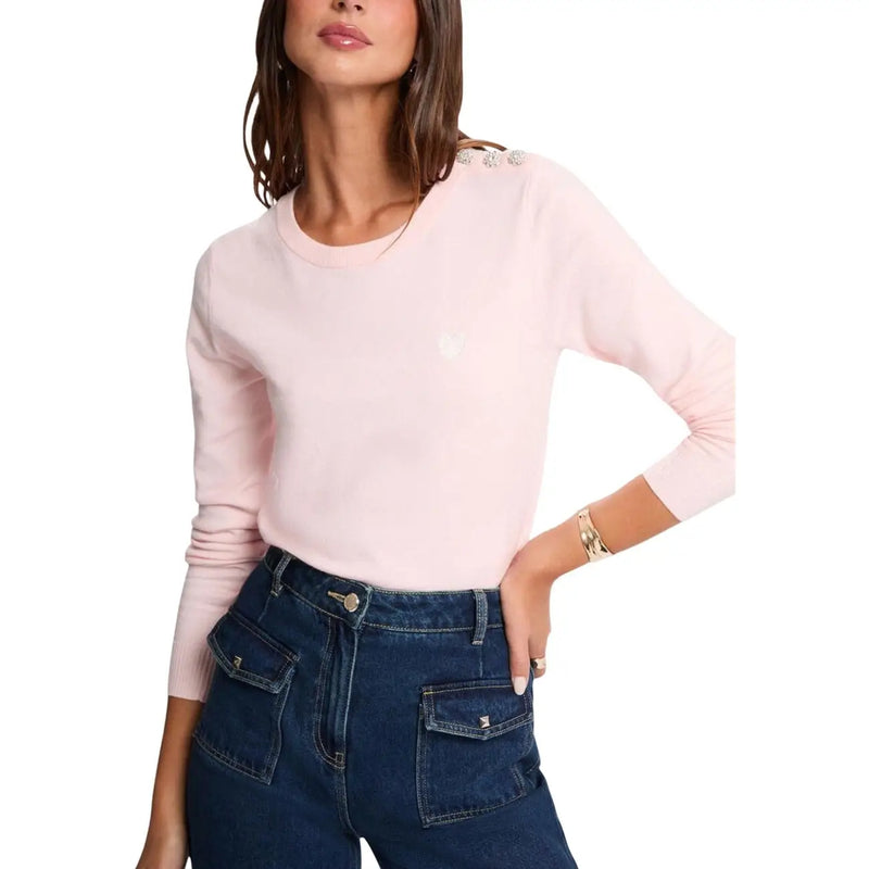 Morgan De Toi Damen-Strickpullover in Rosa aus Viskosemischung mit weichen, langen Ärmeln und Kristallverzierungen an den Schultern.