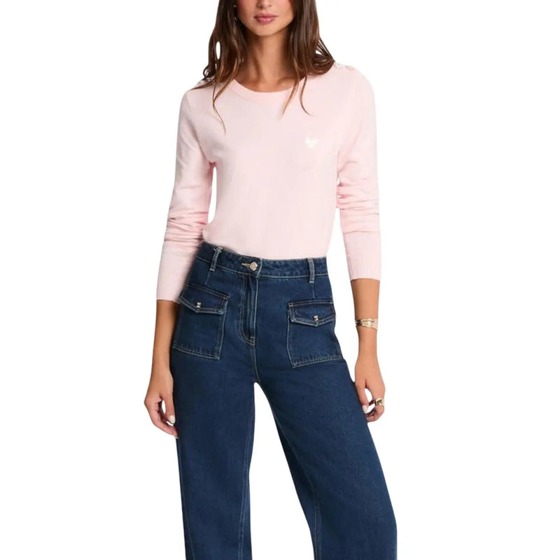 Morgan De Toi Rosa Damen-Langarmpullover aus Viskosemischung mit dezenter Herzstickerei auf der Brust