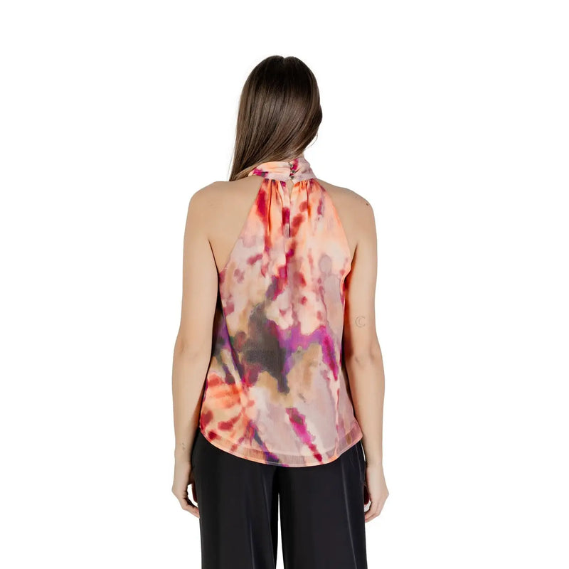 Morgan de toi ärmelloses Damen-Rundhals-Top top in leuchtendem Pfirsichrosa und Lila im Batik-Look mit fließendem Neckholder-Design