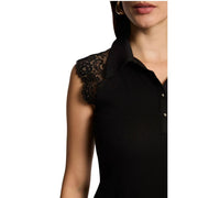 Morgan De Toi Damen ärmelloses Rundhals-Top schwarz top mit zarten Spitzendetails an der Schulter