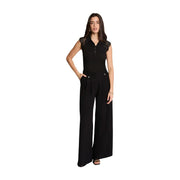 Morgan De Toi Ärmelloser schwarzer Damen-Jumpsuit mit Spitzendetails an den Schultern und dezentem Logo an der Taille