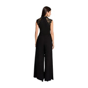 Morgan de toi Ärmelloser schwarzer Damen-Jumpsuit mit Spitzenbesatz, Rundhalsausschnitt und weitem Bein aus elegantem Stoff