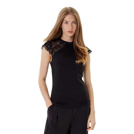 Morgan De Toi Damen ärmelloses Rundhals-Top schwarz top mit zarten Spitzendetails an den Schultern