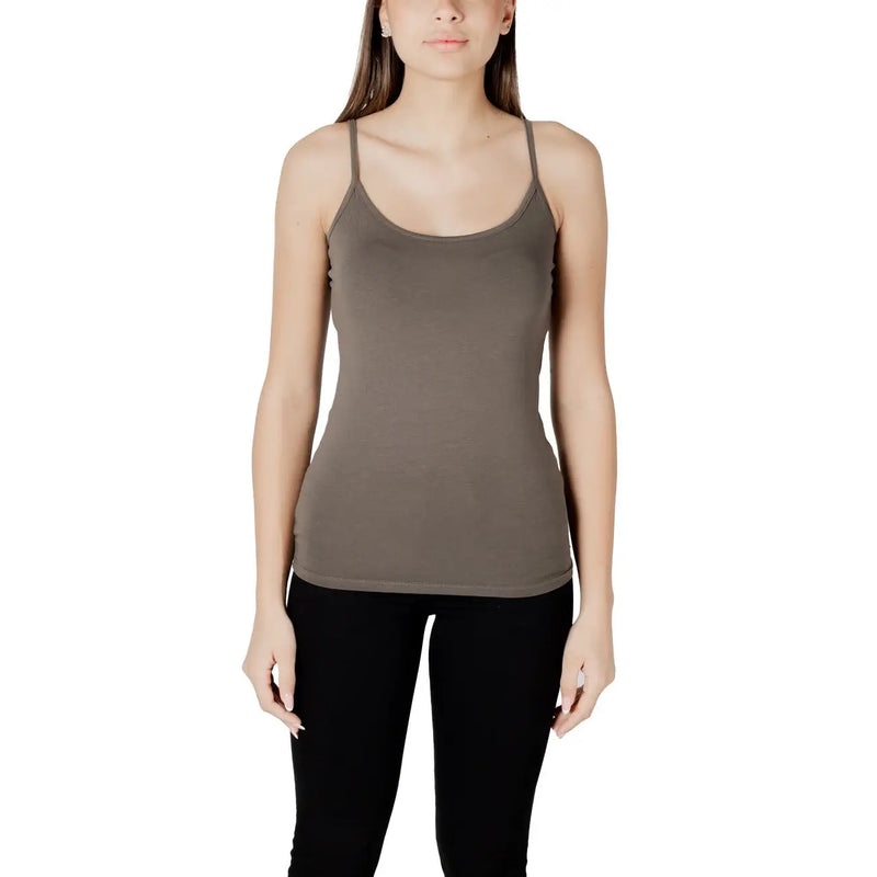 Morgan de Toi Frauenpanzer top grünes Baumwollkleid mit Rundhalsausschnitt und Spaghettiträgern aus einem eleganten, glatten Stoffdesign