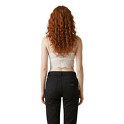 Morgan de toi Damen weißes Crop-Top aus Spitze mit V-Ausschnitt top mit aufwendigen Blumenmustern und dünnen Polyamidbändern