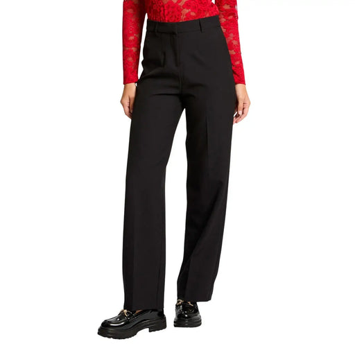 Schwarze, hochgeschnittene Hose mit geradem Bein von Morgan De Toi aus Polyester-Elastan mit taillierter Passform