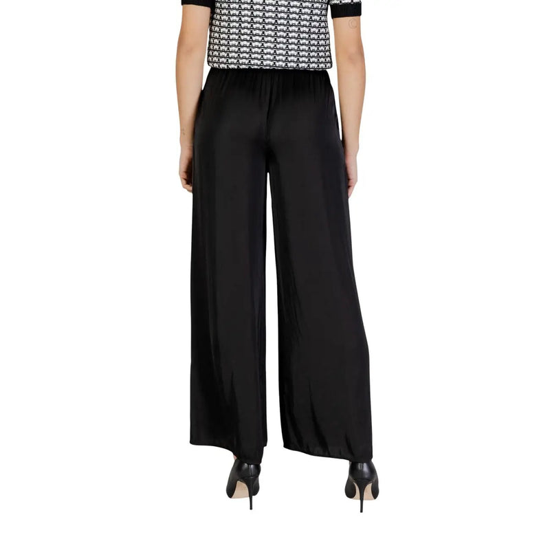 Morgan De Toi Schwarze Damenhose aus Polyester-Satin mit weitem Bein und hohem Bund, fließender Silhouette