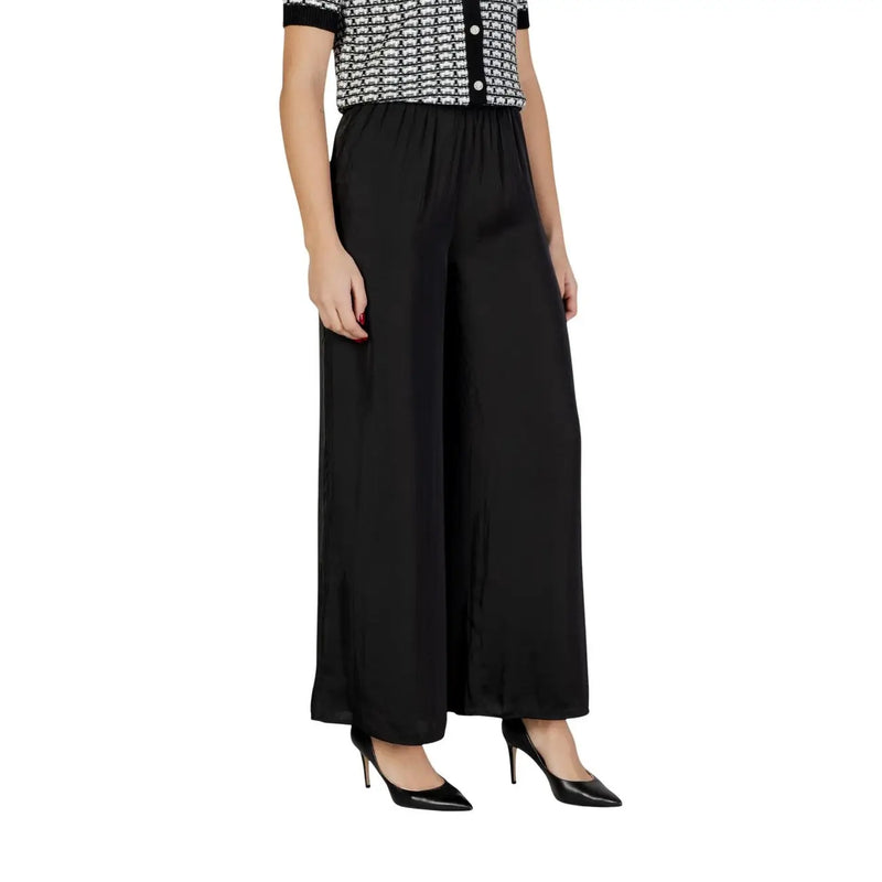Schwarze Hose mit weitem Bein Morgan De Toi Damenhose aus glattem Polyester mit elastischem Bund für angenehmen Tragekomfort