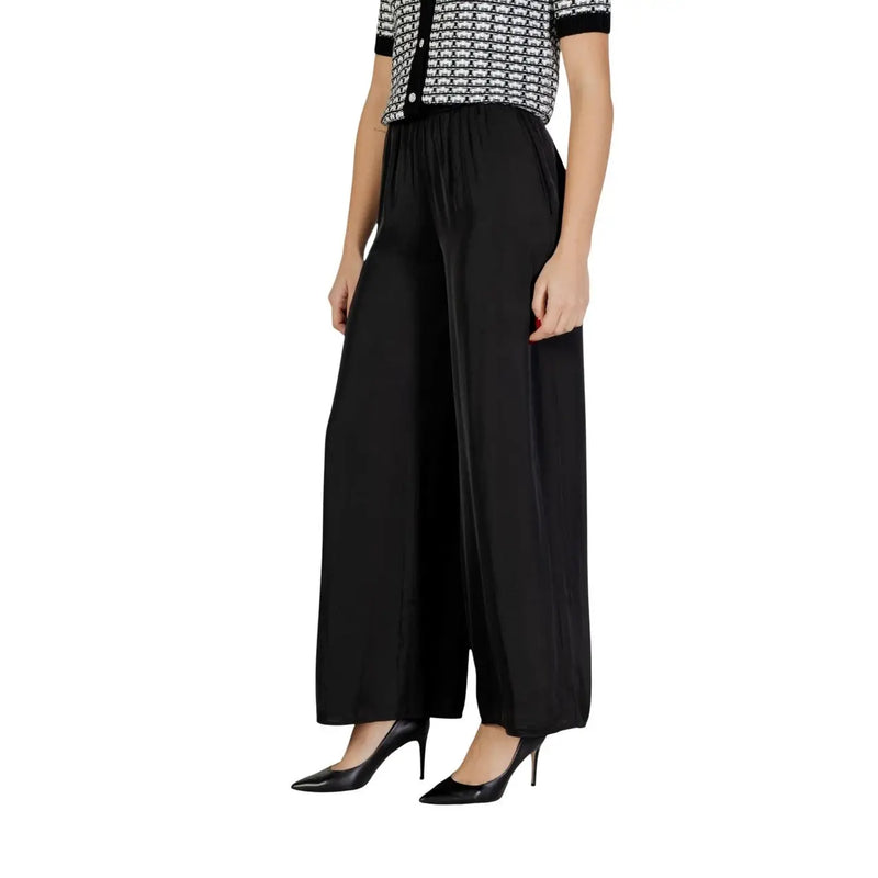Morgan De Toi Schwarze Damenhose aus Polyester mit elastischem Bund und fließendem, weitem Bein