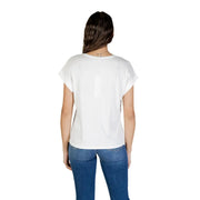 Morgan De Toi Weißes Damen-T-Shirt aus Baumwoll-Modal mit lockerer Passform, kurzen Ärmeln und rundem Halsausschnitt, Vorderansicht