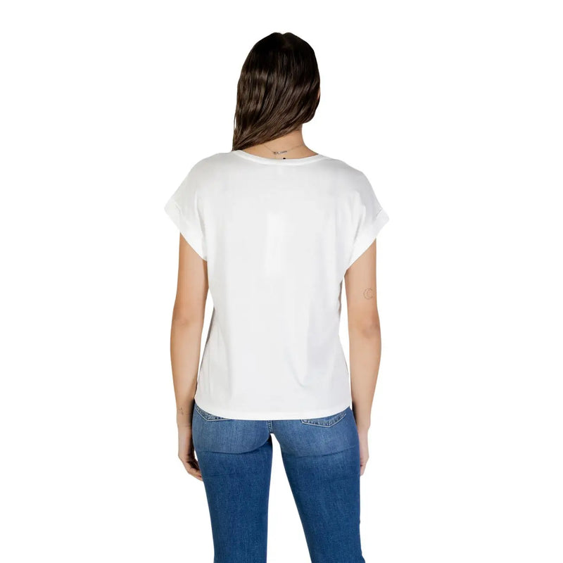 Morgan De Toi Weißes Damen-T-Shirt aus Baumwoll-Modal mit lockerer Passform, kurzen Ärmeln und rundem Halsausschnitt, Vorderansicht