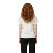 Morgan De Toi women white v neck cotton t shirt with short sleeves and delicate eyelet lace trim at cuffs and neckline