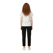 Morgan de toi women white v neck cotton t shirt with short sleeves and delicate lace trim at sleeves and neckline