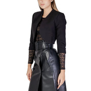 Morgan de toi women’s black cardigan with 3/4 sleeves featuring lace detailing on cropped blazer-style sleeves