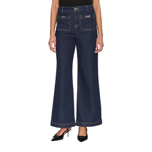 Morgan De Toi Dunkelblaue Damen-Jeans aus Denim mit hohem Bund, weitem Bein und Metalltaschenbeschlägen