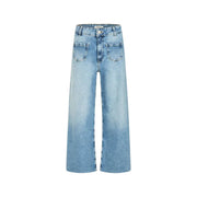 Morgan Damen-Jeans aus hellblauem Baumwoll-Denim im Wide-Leg-Stil mit klassischem Five-Pocket-Design und Knopfverschluss