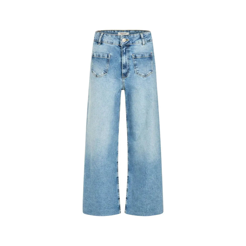 Morgan Damen-Jeans aus hellblauem Baumwoll-Denim im Wide-Leg-Stil mit klassischem Five-Pocket-Design und Knopfverschluss