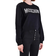 Black Moschino cotton sweatshirt with silver glitter lettering for women