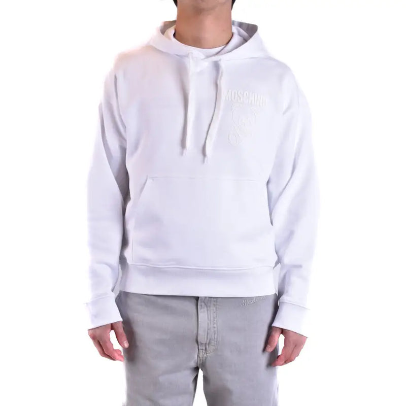 Moschino Herren-Hoodie aus weißer Baumwolle mit dezentem, gesticktem Logo und passenden Kordelzügen