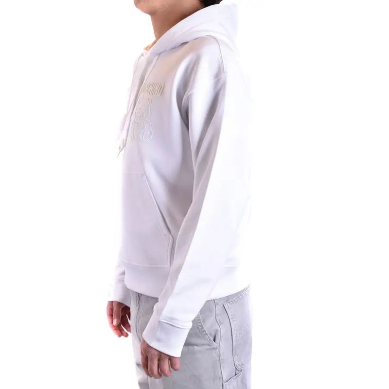 Moschino Herren-Hoodie aus weißer Baumwolle mit dezentem, goldfarbenem Sticklogo auf Brust und Rundhalsausschnitt