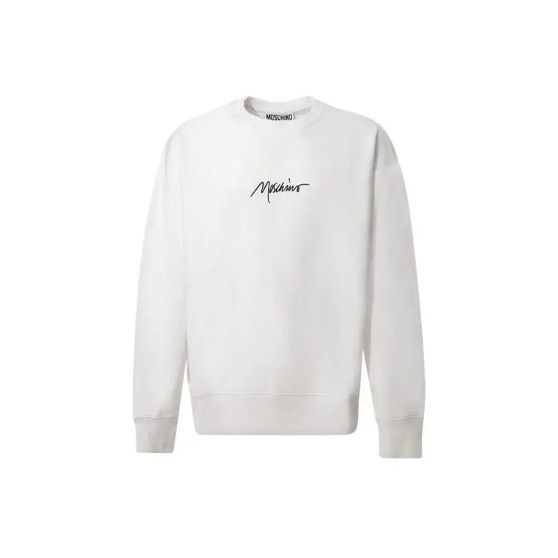 Weiß Moschino Herren-Sweatshirt aus Baumwolle mit Rundhalsausschnitt und schwarzem, gesticktem Logo-Aufdruck