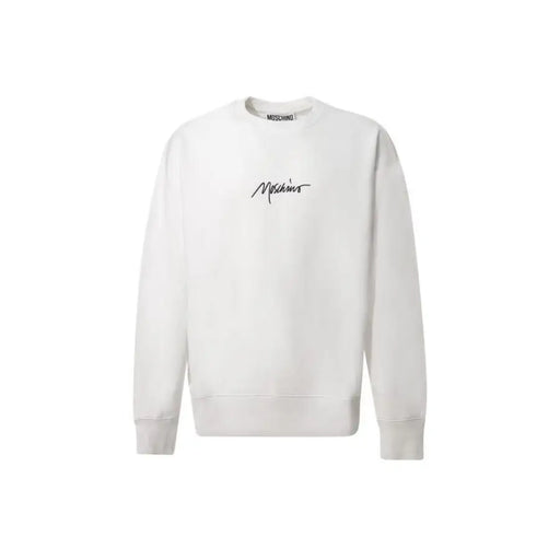 Weiß Moschino Herren-Sweatshirt aus Baumwolle mit Rundhalsausschnitt und schwarzem, gesticktem Logo-Aufdruck