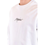 Weiß Moschino Herren-Sweatshirt mit schwarzem, gesticktem Logo auf der Brust, aus Baumwolle, mit Rundhalsausschnitt und Aufdruck