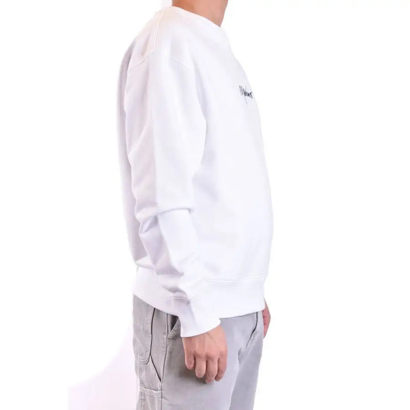 Moschino Herren-Sweatshirt, weiß, aus Baumwolle, Rundhalsausschnitt mit kleinem, schwarzem, gesticktem Logo auf der linken Brust