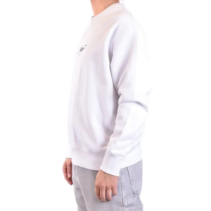 Moschino Herren-Sweatshirt, weiß, aus Baumwolle, Rundhalsausschnitt mit kleinem, schwarzem, gesticktem Logo auf der linken Brust