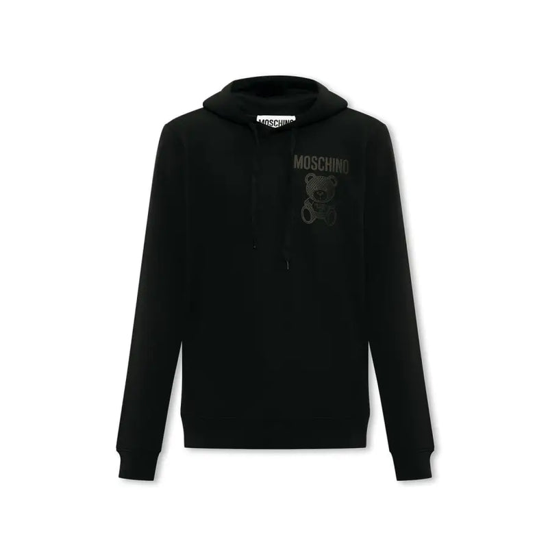 Schwarz Moschino Baumwoll-Hoodie mit dezent gesticktem Bärenlogo auf der Brust für Herren, Freizeitkleidung