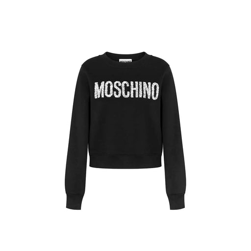 Schwarz Moschino Damen-Baumwoll-Sweatshirt mit Rundhalsausschnitt und auffälligem weißen Paillettenbesatz Moschino Logo über der Brust