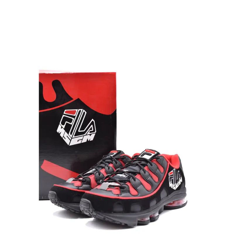 MSGM Herren-Sneaker aus schwarzem Leder und Nylon mit schwarzen und roten Akzenten fila m6cm-Design mit transparenten Luftpolstereinheiten
