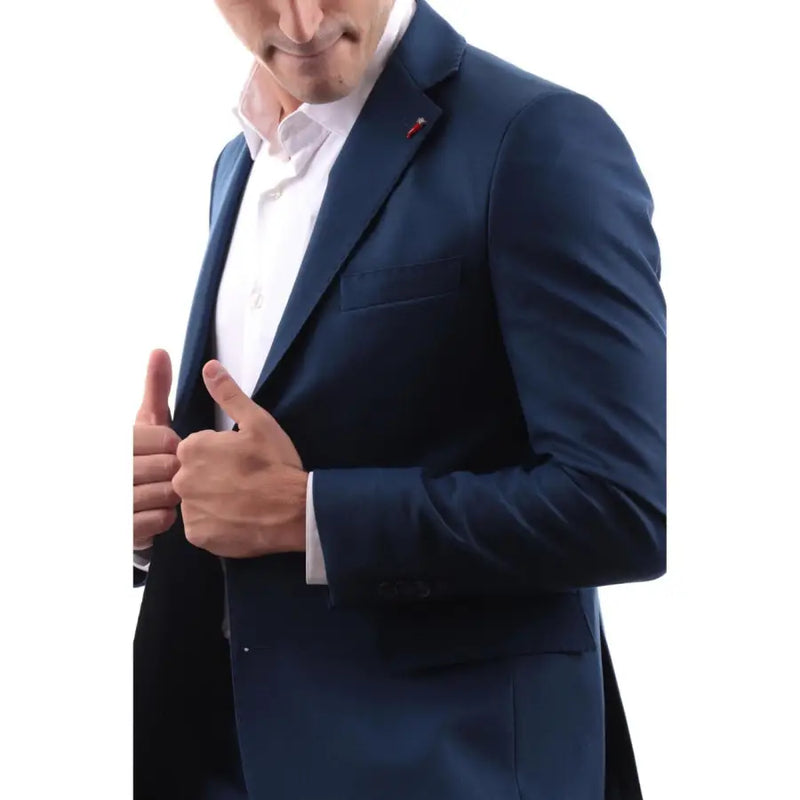 Dark blue suit jacket with white dress shirt from Mulish Blue Plain Mens Suit collection