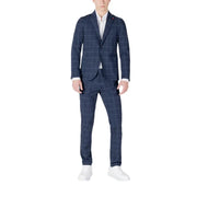 Mulish Herrenanzug aus blau-kariertem Baumwollstoff in Slim Fit mit marineblauem Karomuster und dezentem Gittermuster, dazu passende Hose