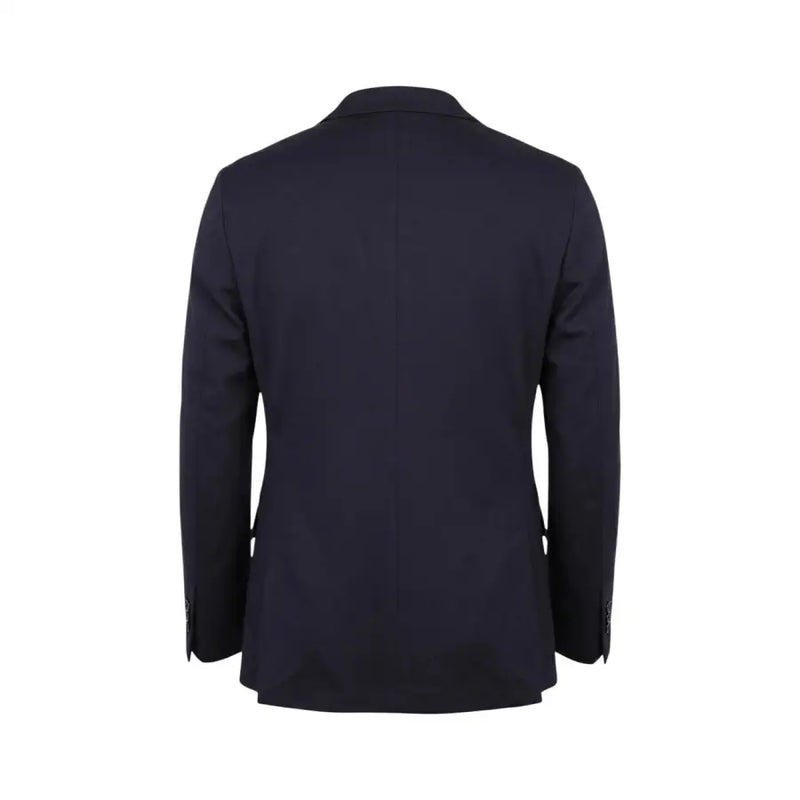 Mulish Herrenanzug mit Leopardenmuster aus blauem Baumwollmischgewebe, bestehend aus einem eleganten, taillierten, marineblauen Blazer mit dezenter Struktur und V-Ausschnitt.