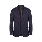 Mulish Herren-Anzugblazer aus blauem Baumwollmischgewebe mit Leopardenmuster, schwarzen Knöpfen und dezent gestreiftem Innenfutter