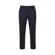 Dunkelblaue Wollhose mit elegantem, tailliertem Schnitt und umgeschlagenen Säumen von mulish Herrenanzug aus blauem Baumwollmischgewebe mit Leopardenmuster