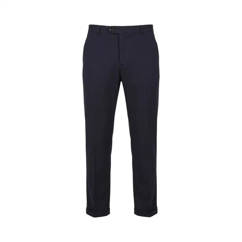 Dunkelblaue Wollhose mit elegantem, tailliertem Schnitt und umgeschlagenen Säumen von mulish Herrenanzug aus blauem Baumwollmischgewebe mit Leopardenmuster