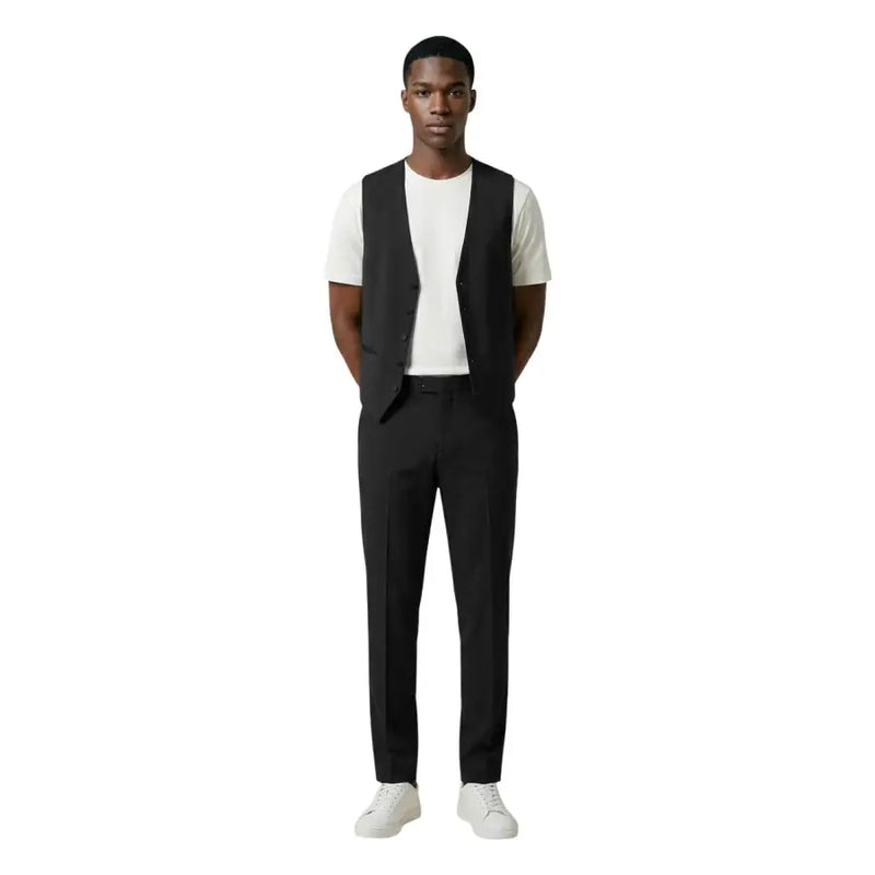 Mulish Herrenanzug, schwarzer, schmal geschnittener, taillierter Anzug mit elegantem, modernem Design und dezenten Knopfdetails aus Polyester-Viskose