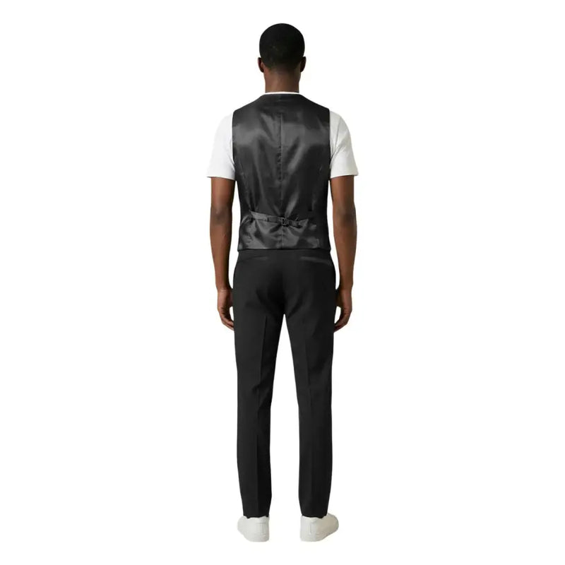 Mulish Herrenanzug, schwarzer Slim-Fit-Weste aus Polyester-Viskose mit elegantem, tailliertem Schnitt und zentraler Gürtelschnalle