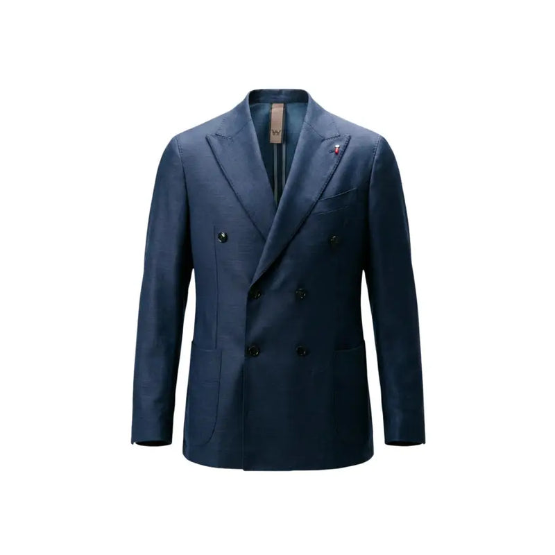 Marineblauer zweireihiger mulish Herren-Anzugjacke mit schwarzen Knöpfen und dezent strukturierter Webart aus Polyestergemisch