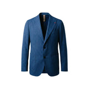 Mulish Herrenanzug, marineblauer Nadelstreifenblazer aus Polyester mit dezenter Struktur und drei schwarzen Knöpfen für formelle Anlässe