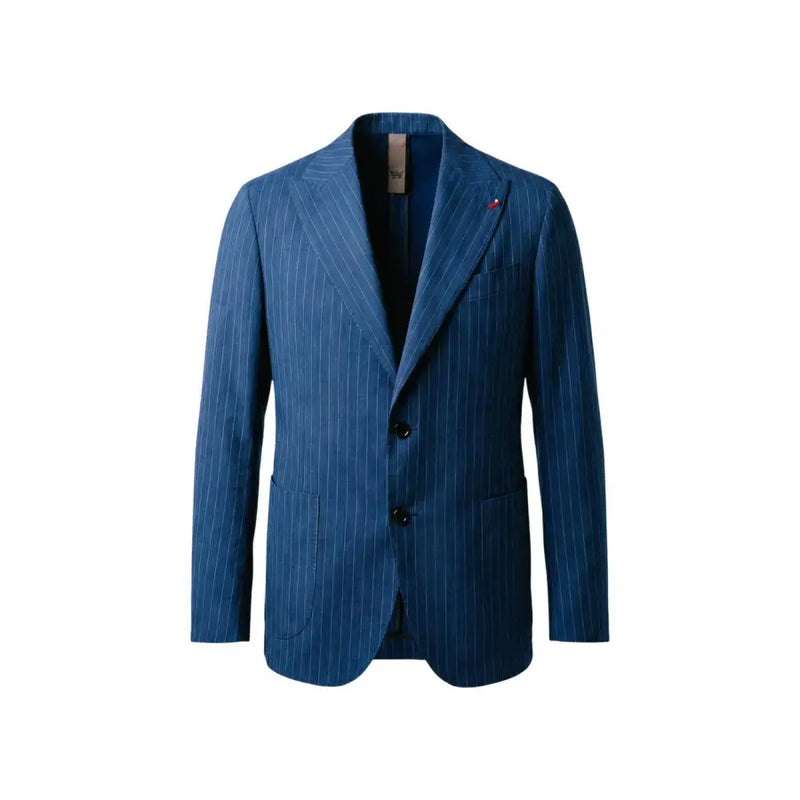 Mulish Herrenanzug, marineblauer Nadelstreifenblazer aus Polyester mit dezenter Struktur und drei schwarzen Knöpfen für formelle Anlässe