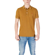 Mustard-colored Replay Men’s Yellow Short Sleeve Polo Shirt displayed elegantly