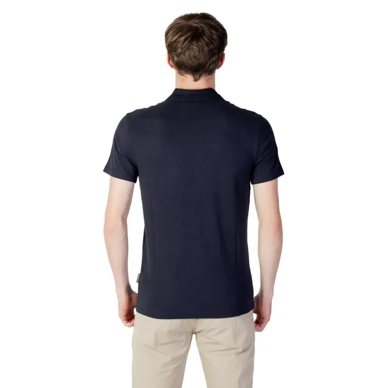 Navy blue cotton short-sleeved polo shirt with ribbed collar and side seam detailing by Napapijri men spring summer