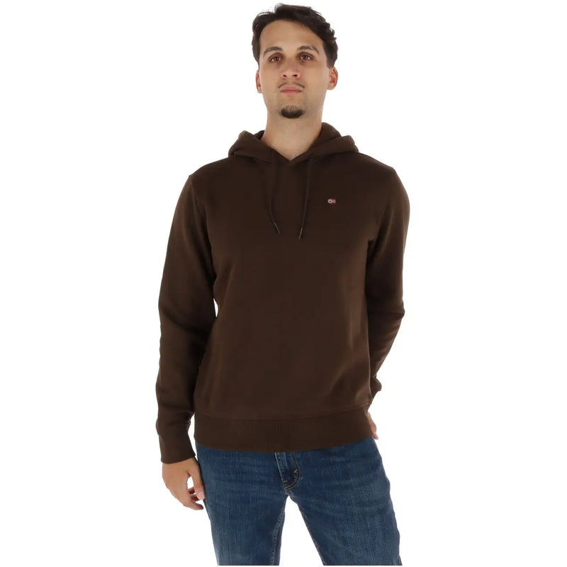 Napapijri Brauner Herren-Hoodie aus Baumwolle mit kleinem, gesticktem Logo auf der Brust