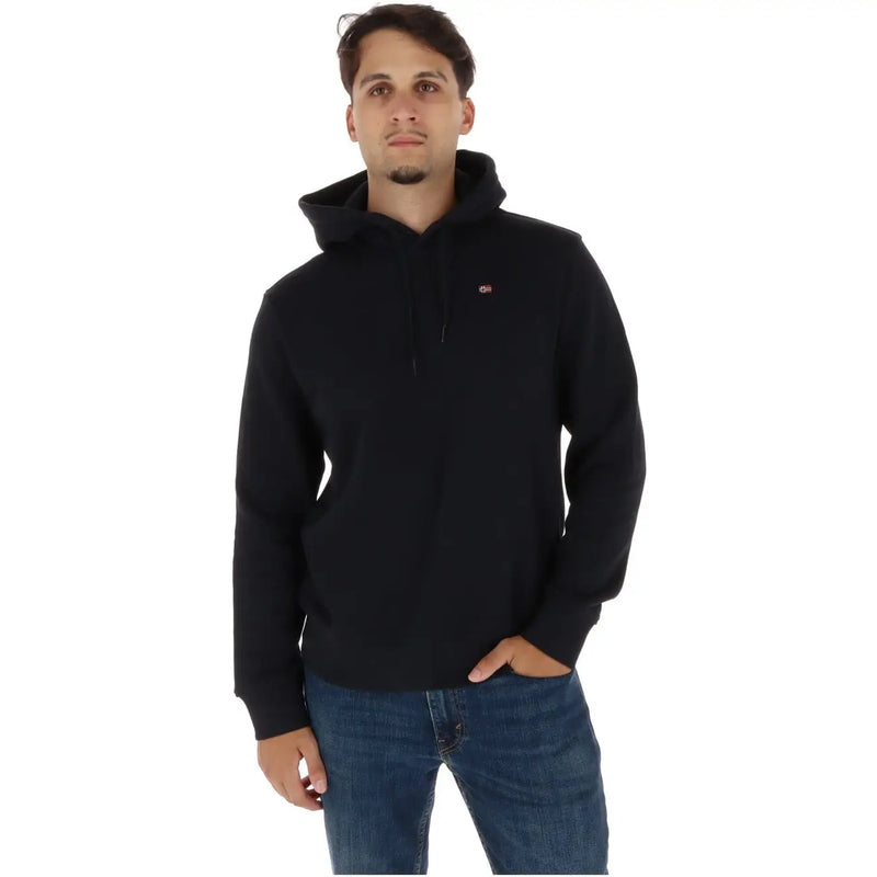 Napapijri Schwarzer Herren-Baumwollhoodie mit kleinem, gesticktem Logo auf der linken Brust im Kapuzenpullover-Design